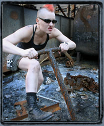 Atalee Judy in burned down factory photo by Carl Wiedemann