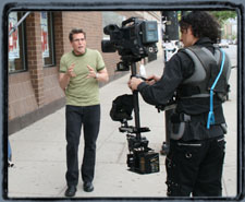 Executing a walk-and-talk on Blue Island Ave with the crew from Luminar Productions.